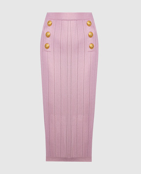 Balmain Lion Signature Pink Button Up Midi Skirt CF0LD023KF24