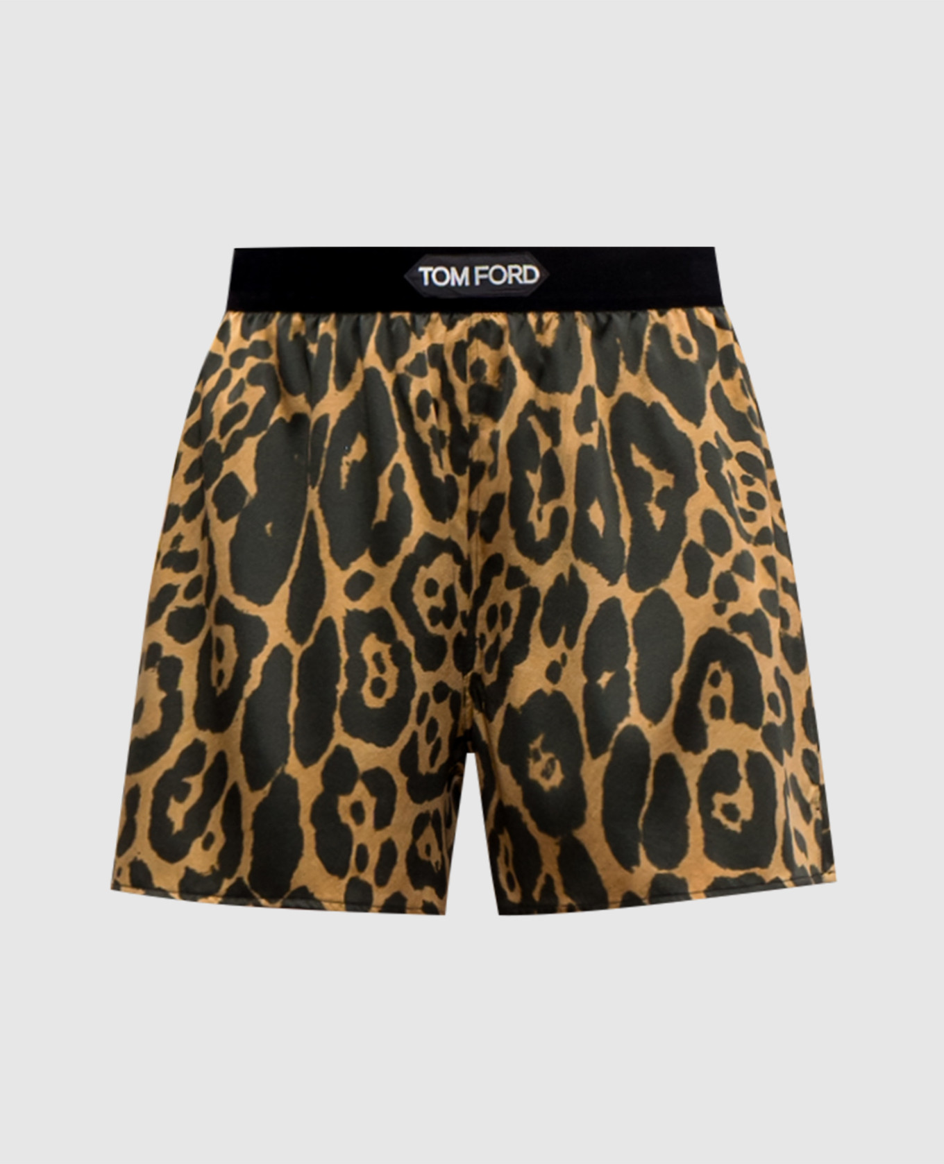 

Brown silk shorts in animal print with logo Tom Ford