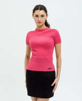 Balmain Pink ribbed top with logo DF1AL004KE93