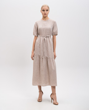 Peserico Beige linen dress with monil chain S02163A02600