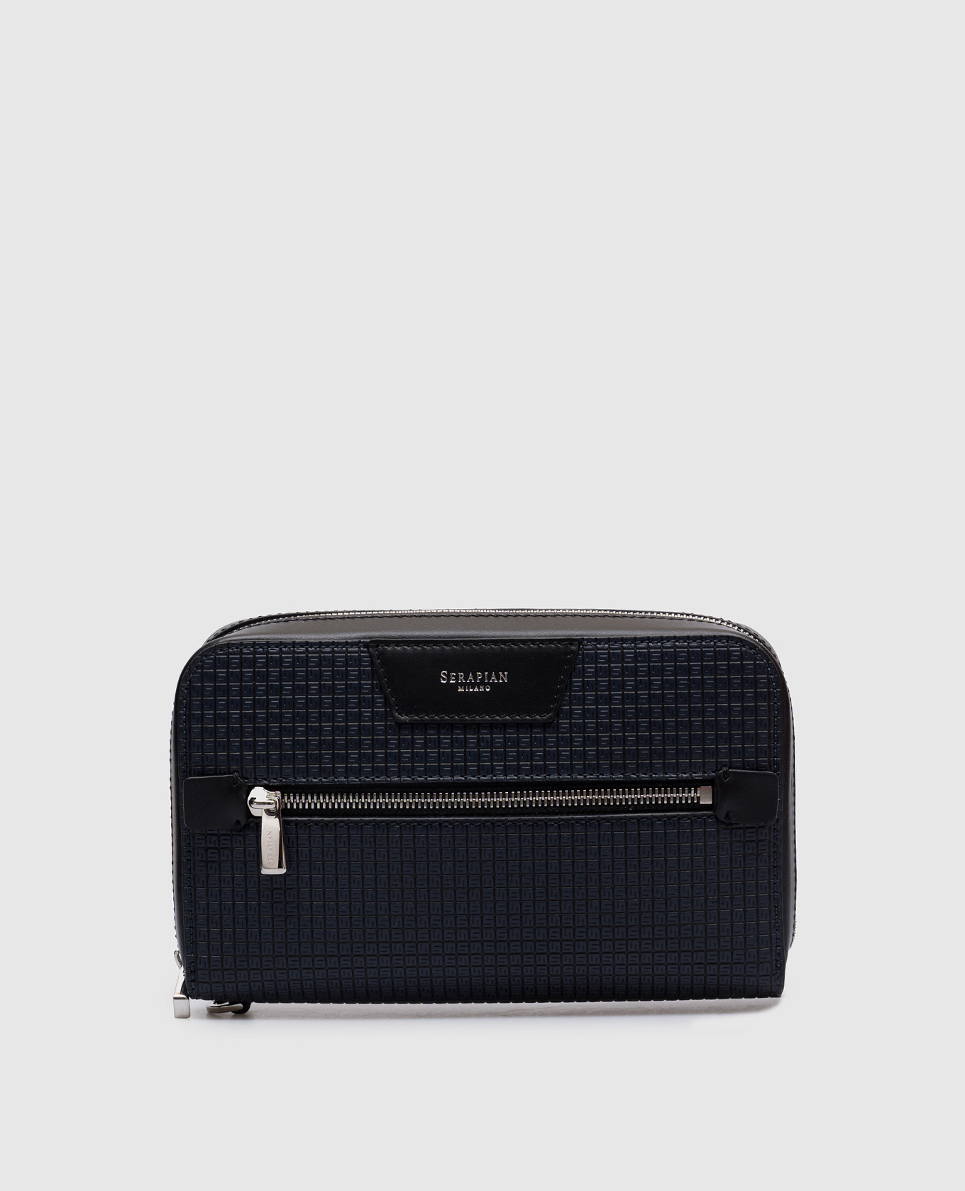 

Blue leather clutch with logo monogram Serapian