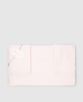 Blumarine Pink logo embroidered bedding set with lace H0000210091