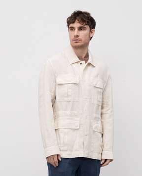 Peserico Beige Sahara linen jacket with logo patch R52230T002622