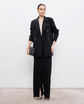 Peserico Black wool pants with brand patch A0454702008