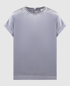 Peserico Gray silk top with monil chain S068082372D