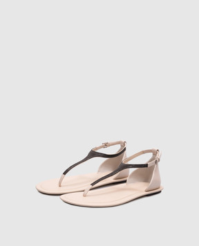 Brunello Cucinelli Beige leather sandals with a monil chain MZSKC2892