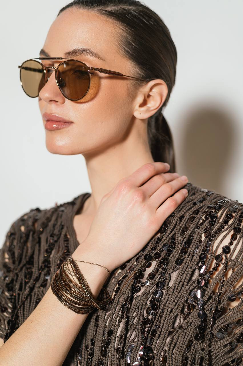 Brown openwork top with sequins Brunello Cucinelli 6