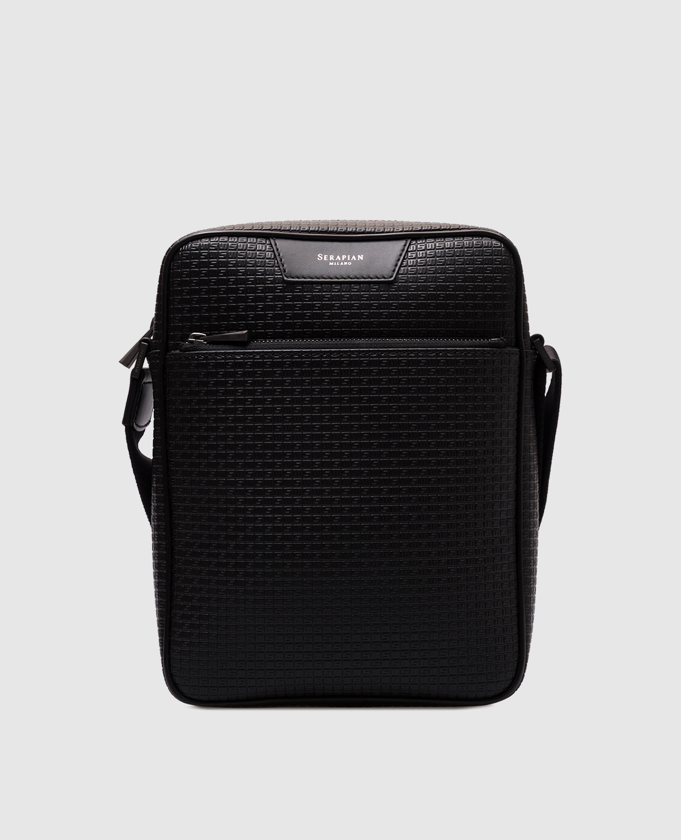 

NORTH SOUTH black leather bag with logo Serapian