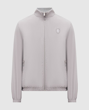 Brunello Cucinelli Grey Reversible Silk Jacket with Logo Emblem MD8217440F