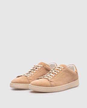 Kiton Beige suede sneakers with logo USSA067N01184