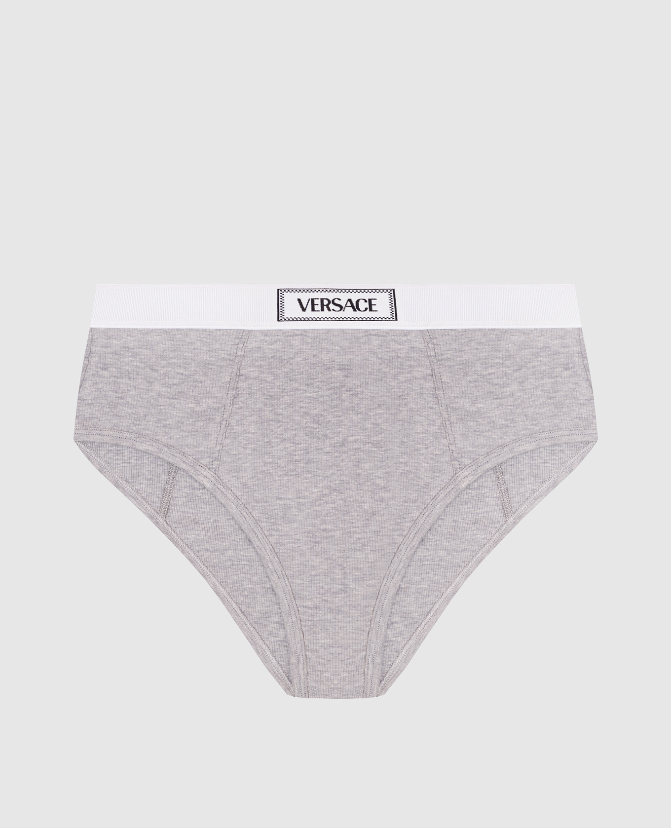 Grey ribbed high-rise briefs with logo Versace