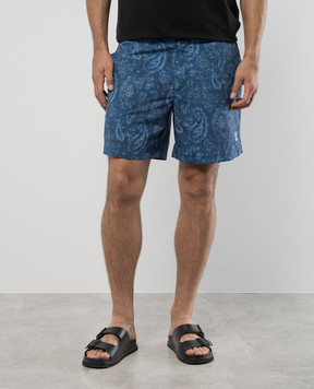 Brunello Cucinelli Blue Paisley Print Swim Shorts MW842044