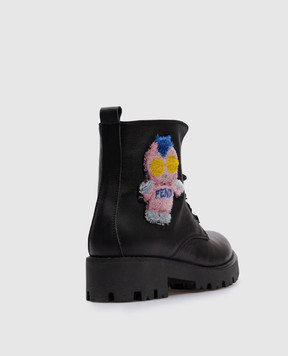 Fendi Children's black leather boots with logo JFR17636