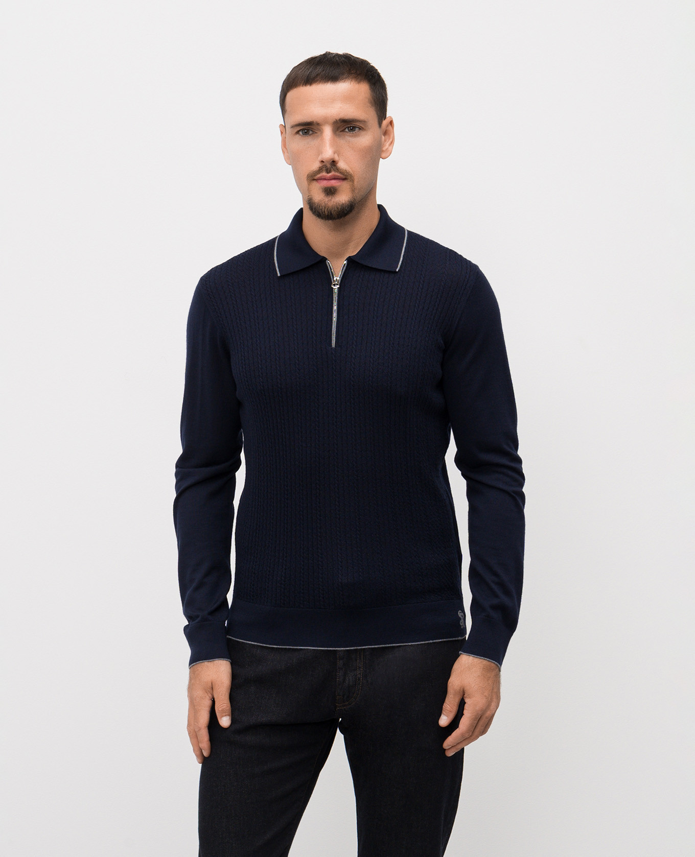 

Blue wool, silk and cashmere polo with monogram Stefano Ricci