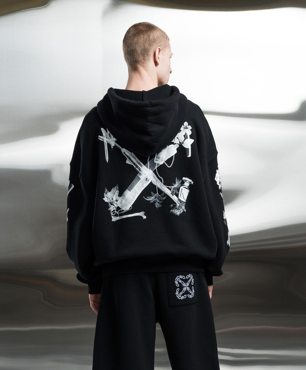 Off-White - Black hoodie with Scan Arr Over print