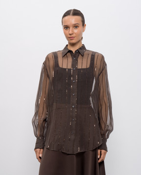 Brunello Cucinelli Brown silk blouse with sequins MP940RI516