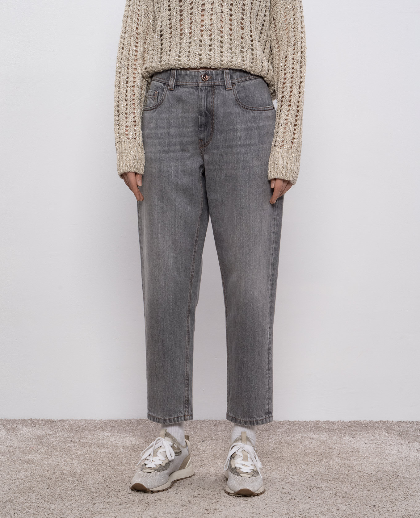 

Grey jeans with leather logo patch Brunello Cucinelli