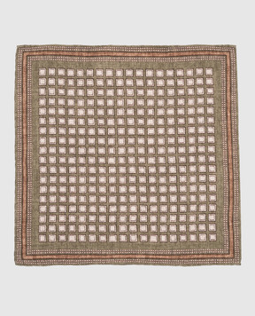 Brunello Cucinelli A green pasha scarf made of silk in a geometric pattern MV8980091
