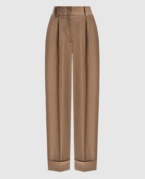 Peserico Brown linen pants with monil chain P04316V01921