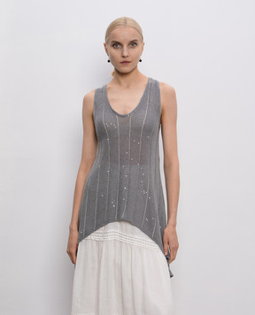 Brunello Cucinelli Gray linen and silk top with sequins M10515620