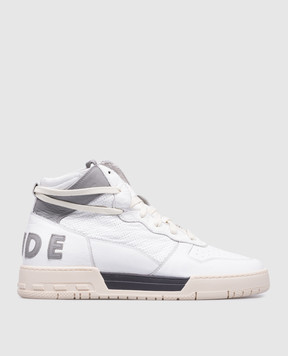 Rhude RHECESS white leather high top with vintage effect and logo RHPF24FO01879