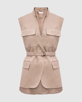 Brunello Cucinelli Beige double-breasted vest with linen ML1457345