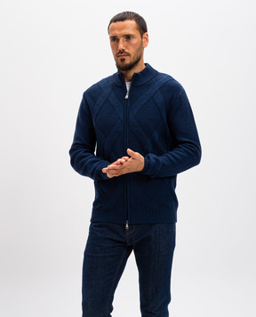 Cashmere&Whiskey Blue patterned merino wool cardigan CH08