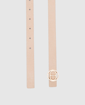 Twinset Beige leather belt with crystal logo emblem 251TA4390