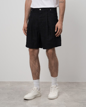 Off-White Black linen shorts with logo embroidery OMCB096S24FAB001120sh