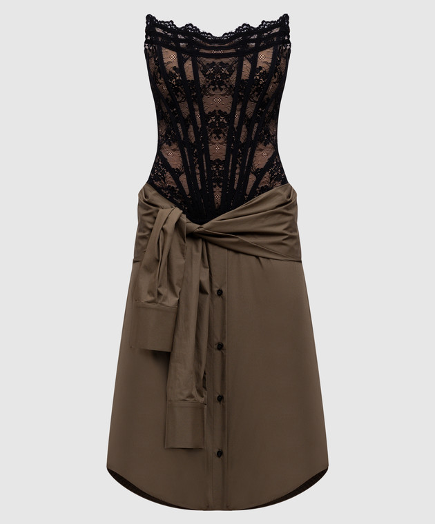 Giuseppe Di Morabito Milano - Khaki corset dress with lace 04SSDR44604425 -  shop with Bulgaria delivery at Symbol