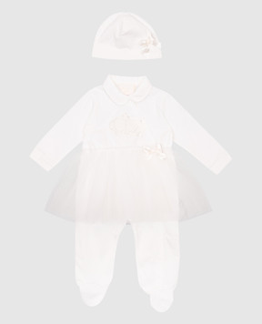 Story Loris Children's white set of overalls, hat and ruffled envelope 30366