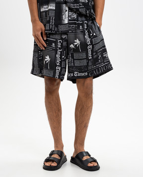 Palm Angels Black shorts with logo print PMCB044F25FAB001