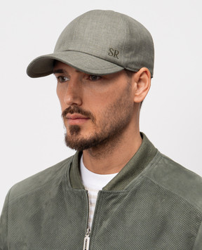 Stefano Ricci Green linen, wool and silk cap with logo monogram MCV510006EB127HA