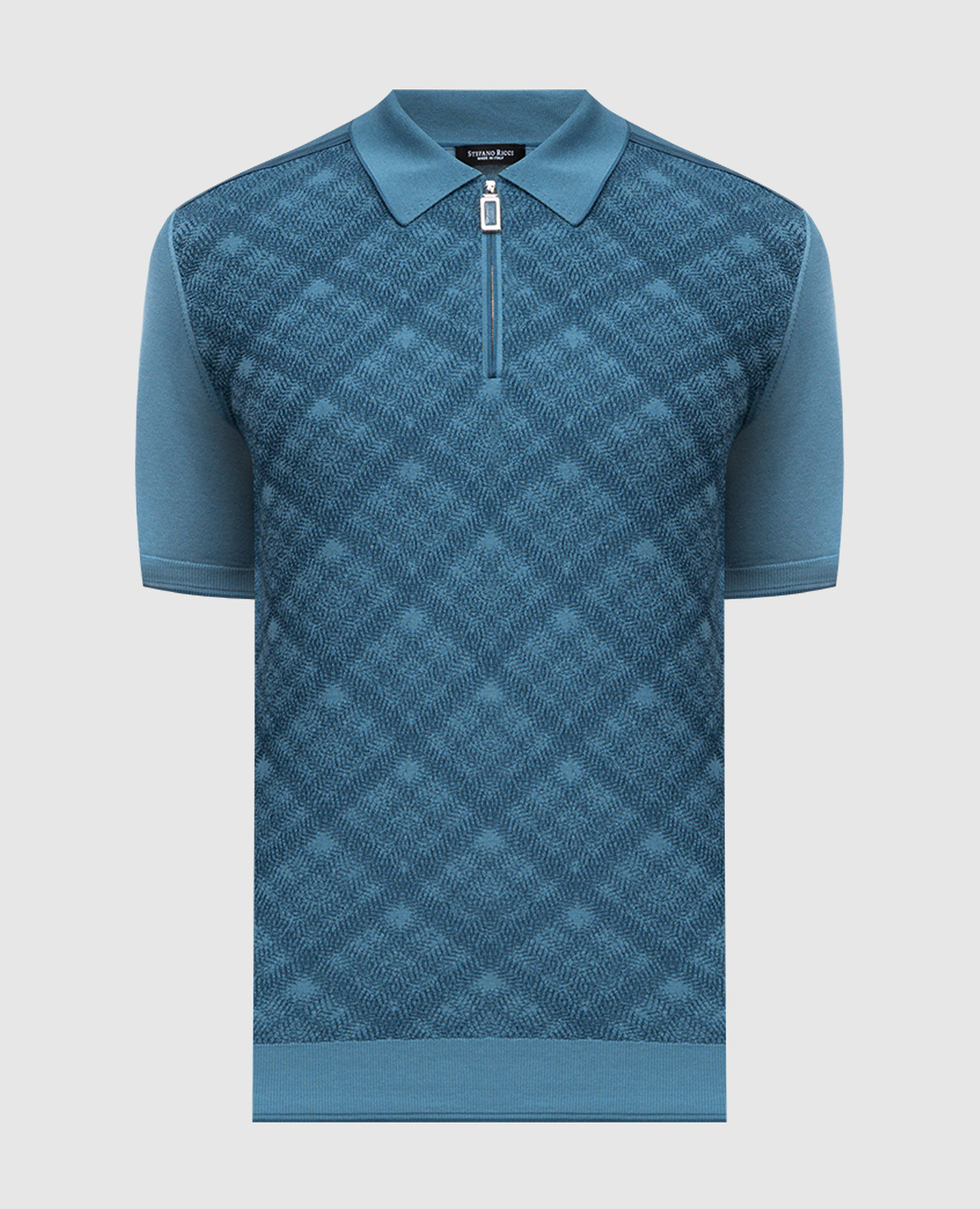 Blue polo shirt with silk in woven pattern Stefano Ricci