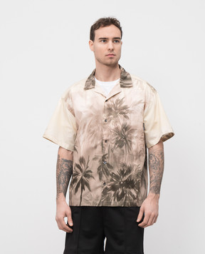 Palm Angels Beige short-sleeved shirt with Sunset Palms print PMGG00AS25FAB002