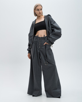 The Attico Gray wool trousers with metallic logo 248WCP148W055