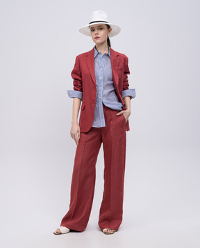 Brunello Cucinelli Pink hemp and linen pants with monil chain MH537P8724