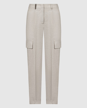 Peserico Gray linen cargo pants P0405502603