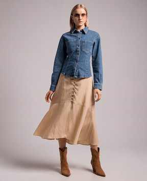 Twinset Beige linen skirt with metallic logo 241TP2523
