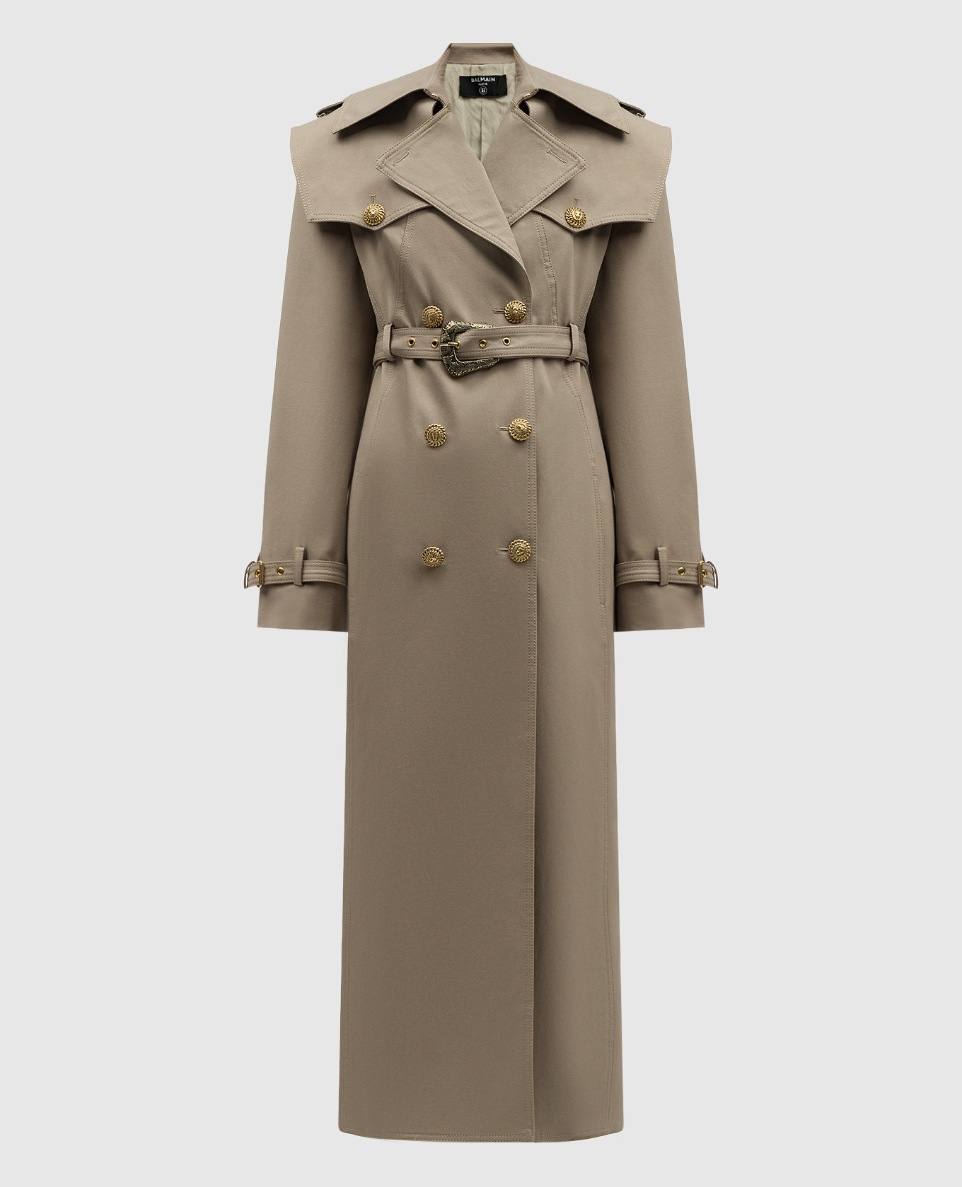 Beige double-breasted trench coat balmain