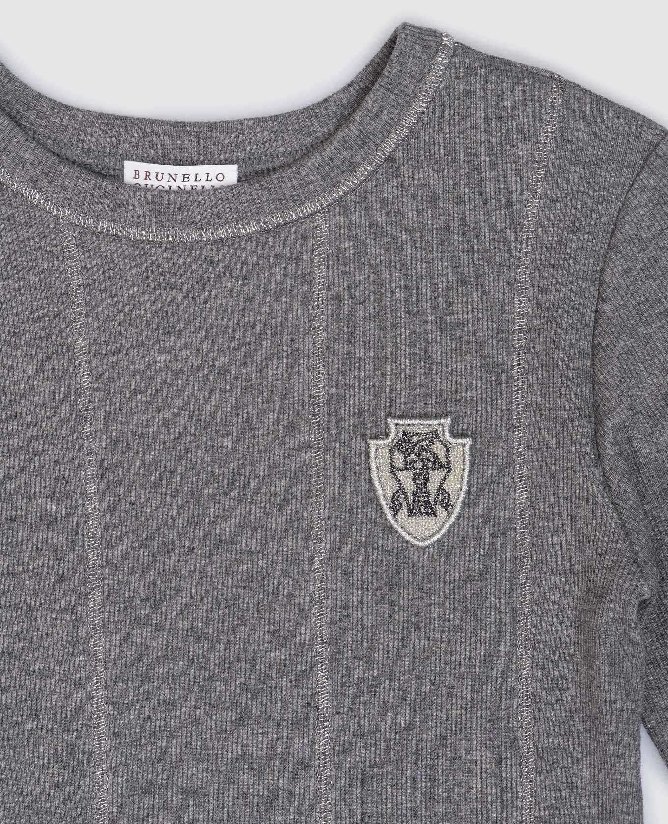 Baby's gray cashmere ribbed dress with logo patch Brunello Cucinelli 3