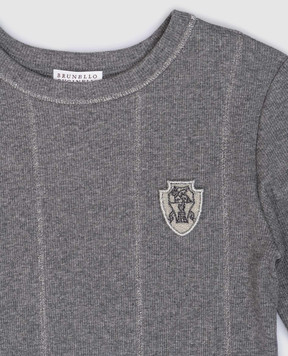 Brunello Cucinelli Children's gray cashmere ribbed dress with logo patch BB056A315C