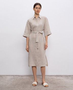 Peserico Beige striped linen shirt dress S02298A02627
