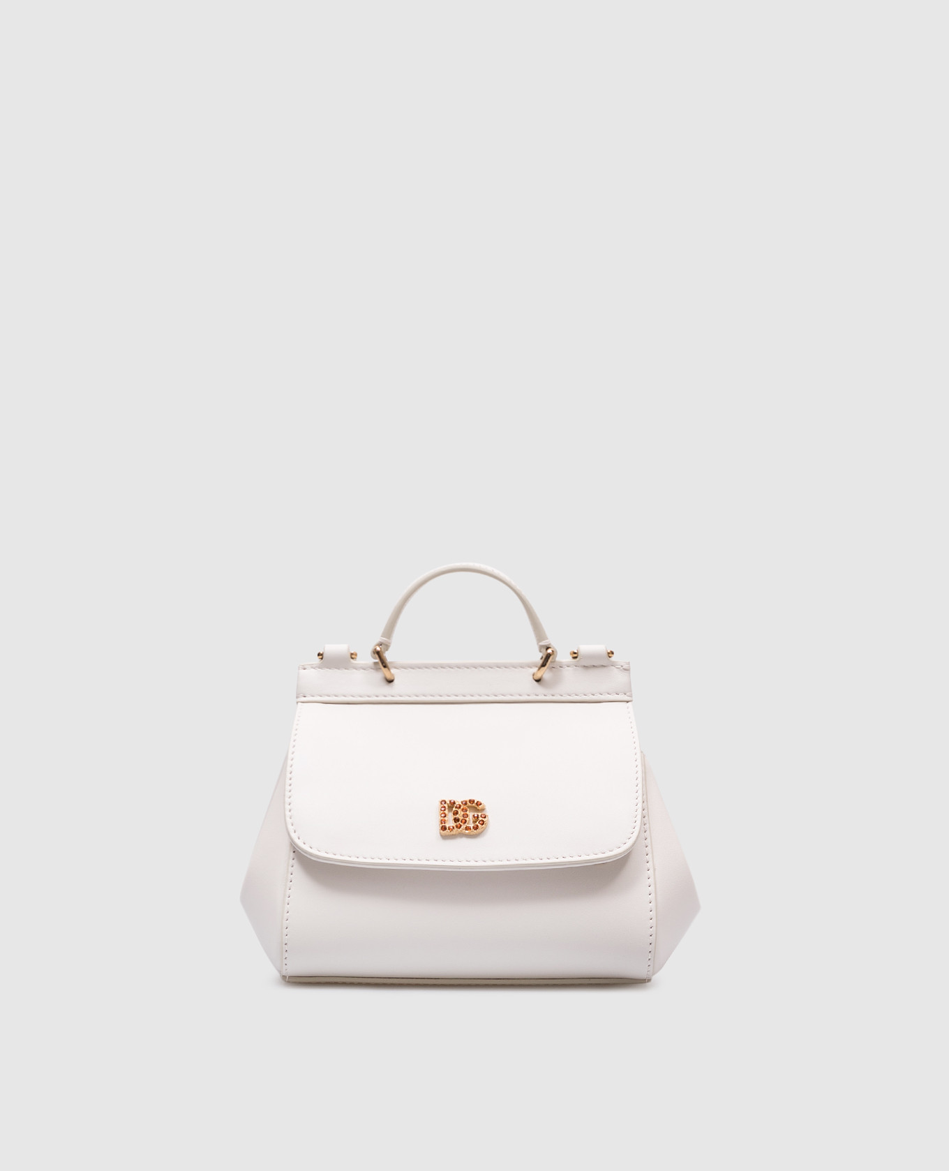 

Children's white leather cross-body bag with metal monogram logo with crystals Dolce&Gabbana