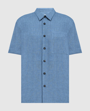 Cashmere&Whiskey Blue linen shirt with short sleeves 0335900195