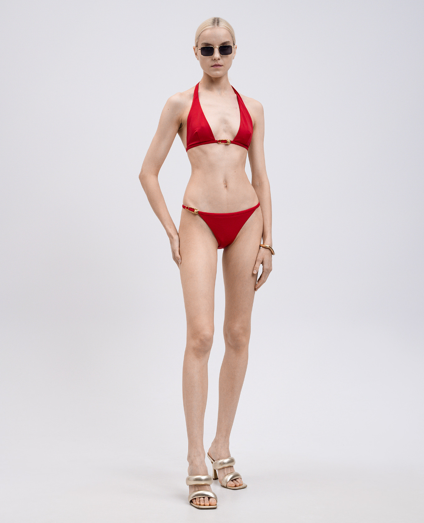 

Red swimsuit bodice with branded stud Versace