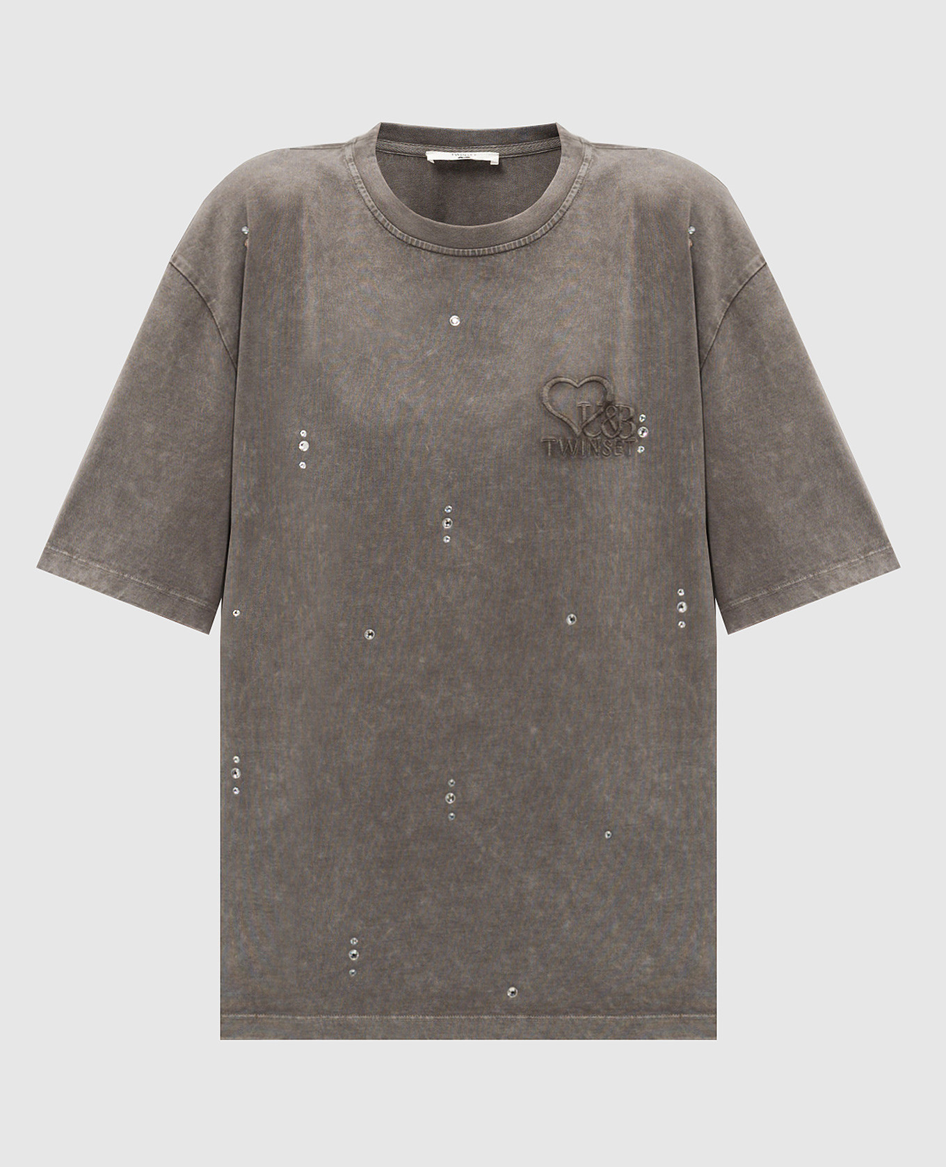 

Gray crystal t-shirt with embroidered logo Twinset, Grey
