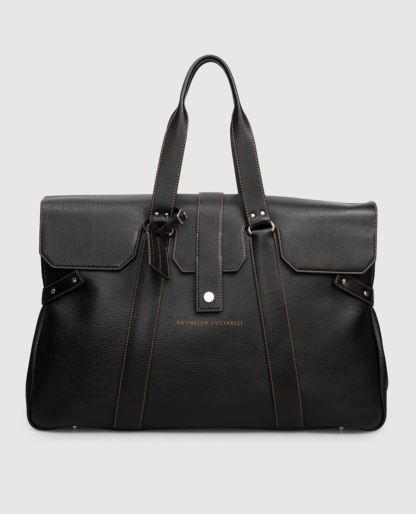 

Weekender Country Black Leather Travel Bag with Logo Brunello Cucinelli
