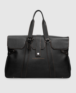 Brunello Cucinelli Borsa da viaggio Weekender Country in pelle nera con logo MBZIBU429