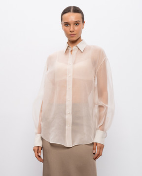 Brunello Cucinelli Beige silk blouse with monil chain MF940NB916